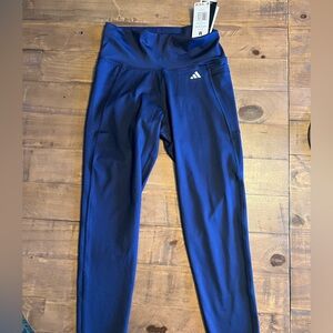 Adidas Blue Leggings with Moisture-Wicking Fabric and Wide Waistband